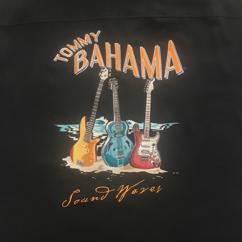 Tommy Bahama (LG) Embroidered 🎸 SOUND WAVES 🌊 Silk Camp Shirt